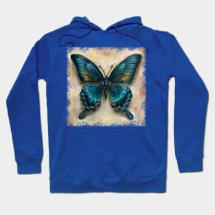 Blue butterfly, oil painting on canvas. Hoodie